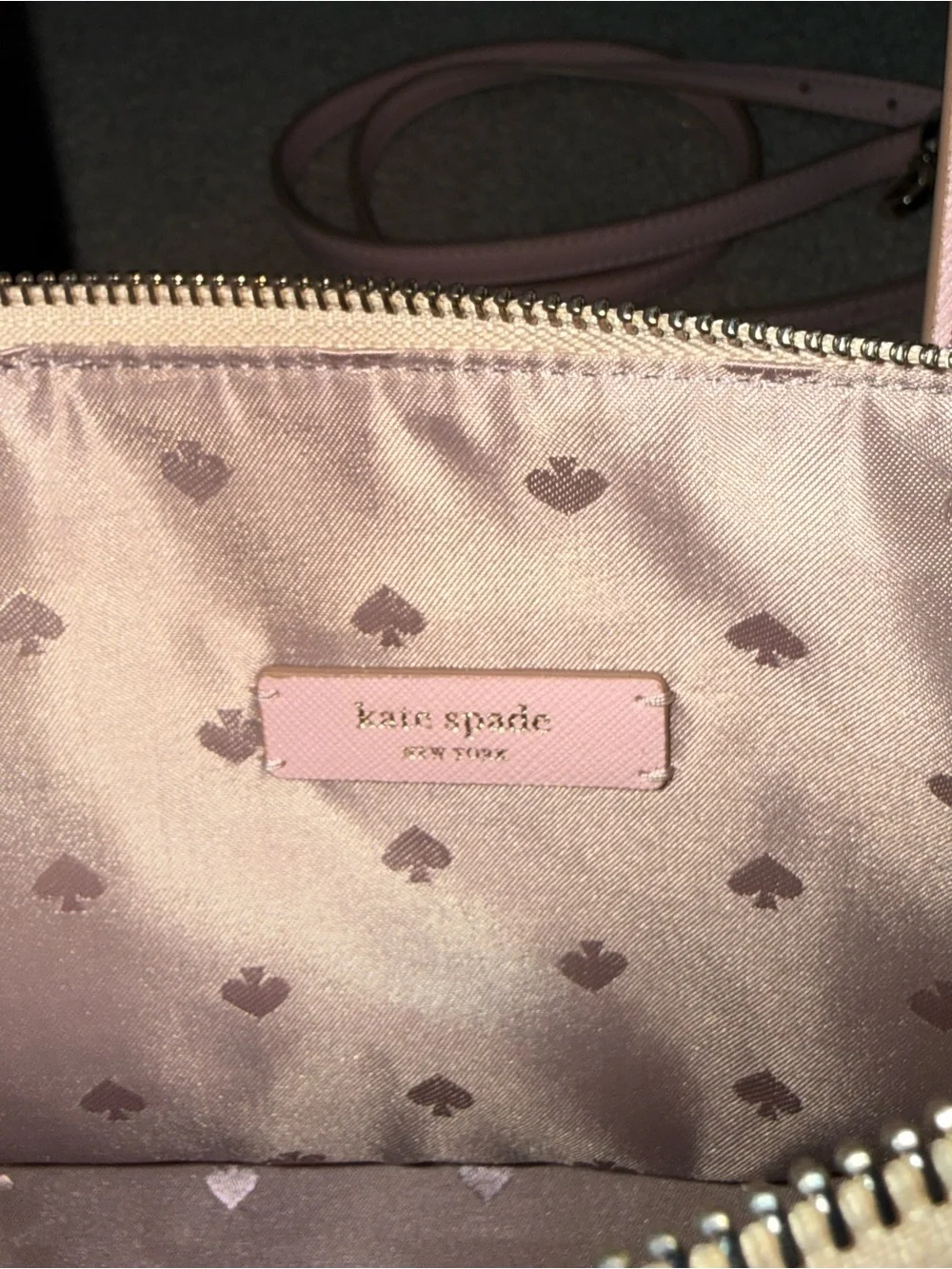 kate spade Gold Glitter Crossbody Tote with Pink Trim
